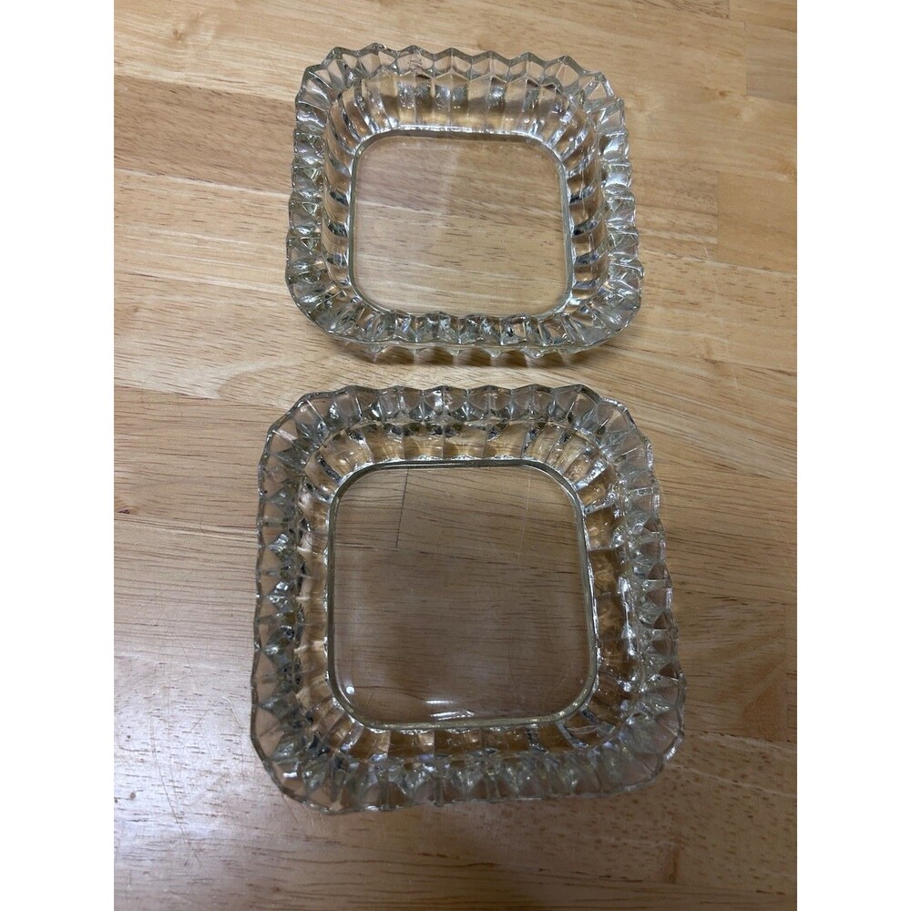 Vintage Crystal Cut Glass Ashtrays Trinket Dishes Square Set of 2
